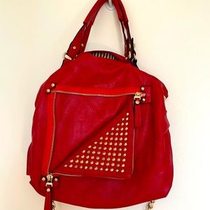 Red studded bag with double handle
